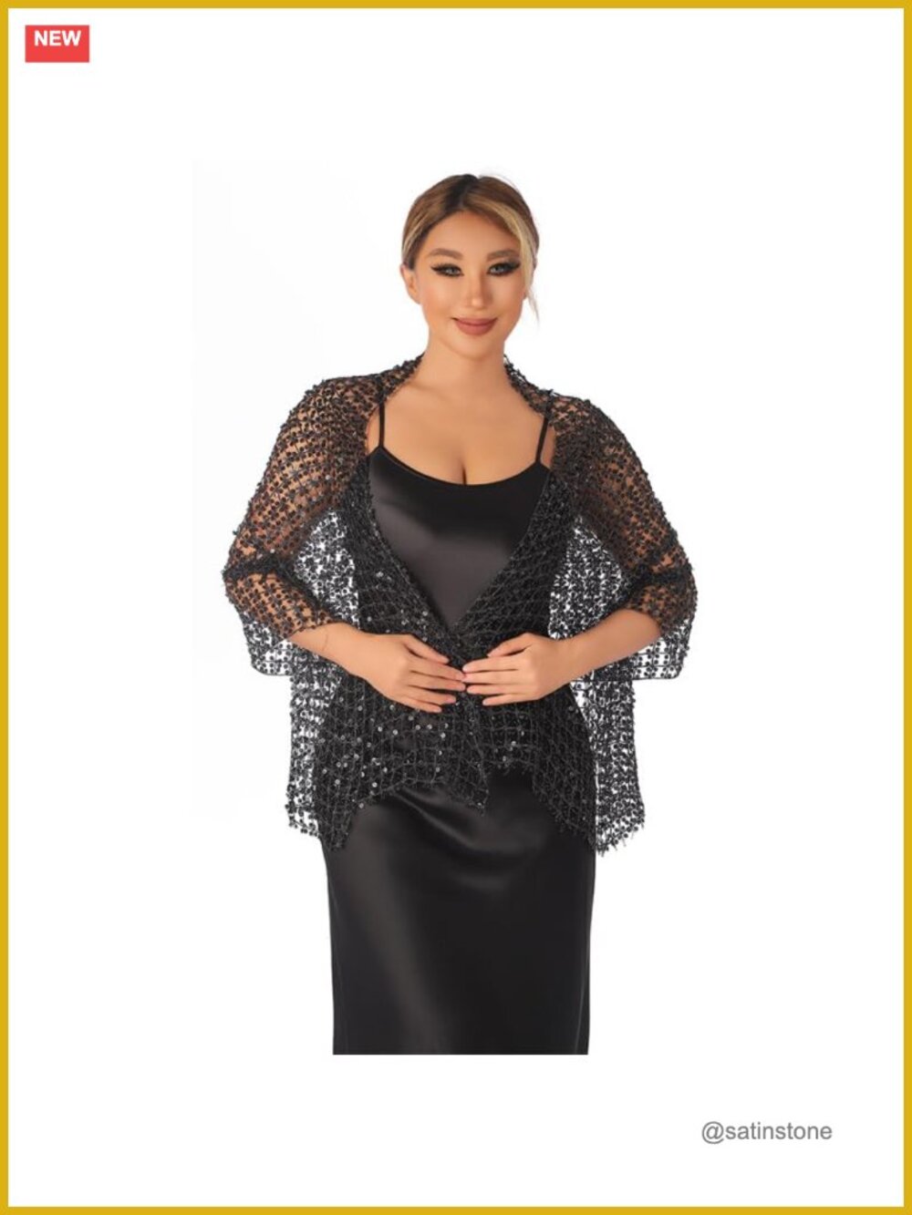 Metallic Shawl Wrap with Buckle Fringe Evening Party Wedding